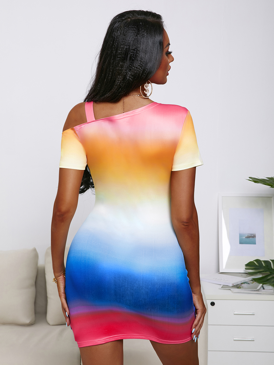 LW Casual Gradient Hollow-out Multicolor Mini Dress(Without Waistchain)