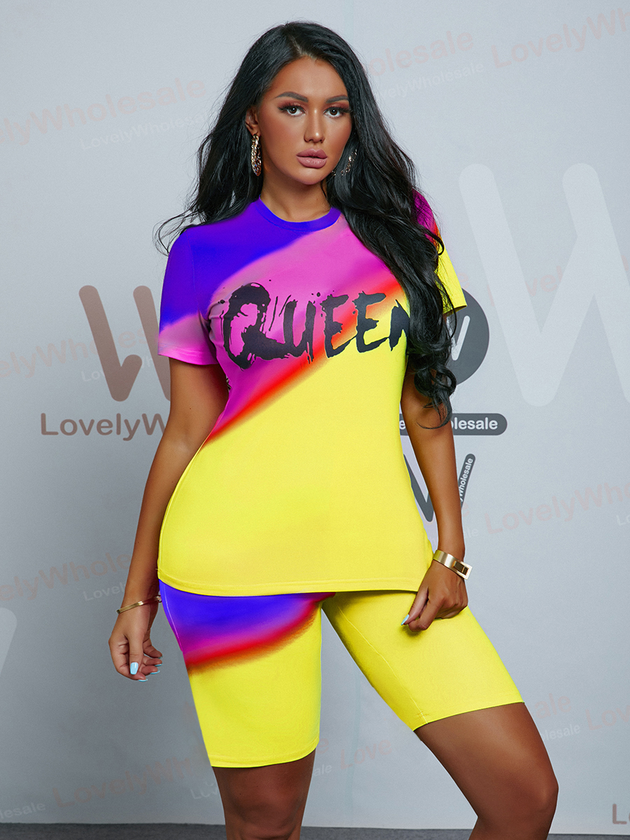 

Lovely Street Gradient Letter Print Yellow Two Piece Shorts Set