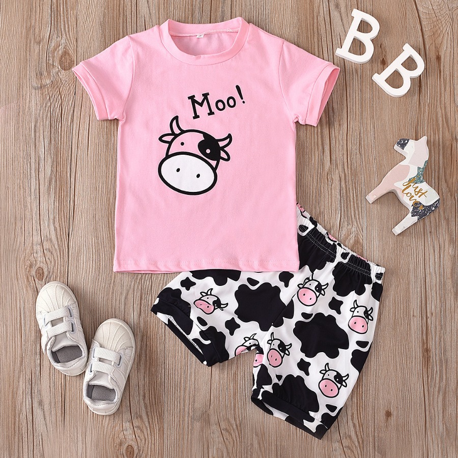 

Lovely Girl Casual Round Neck Letter Print Pink Two-piece Shorts Set