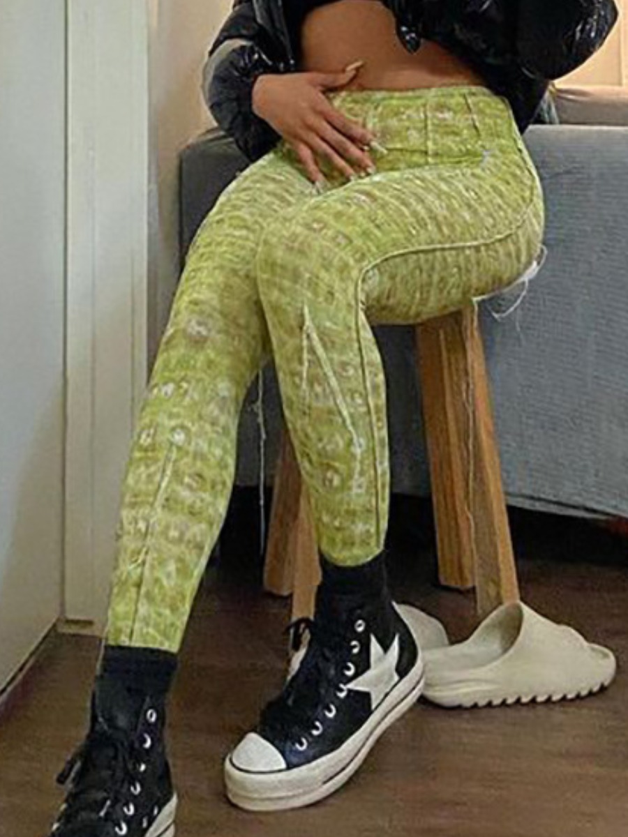 

Lovely Street High-waisted Print Green TikTok Leggings