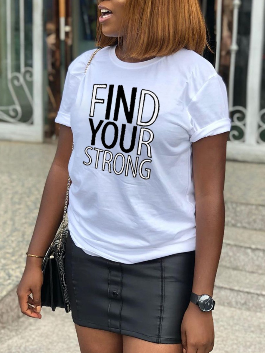 

Lovely Casual Round Neck Letter Print White T-shirt