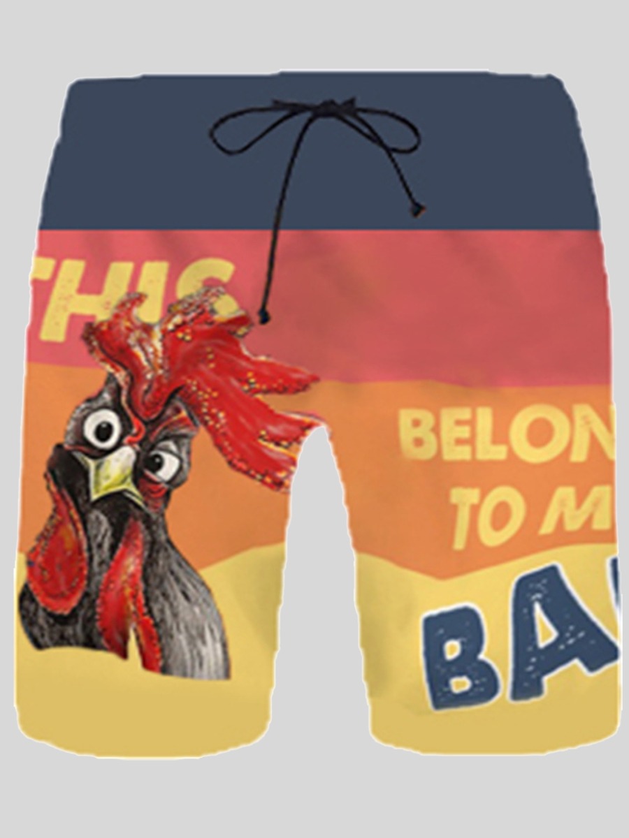 

Lovely Men Boho Letter Print Color-lump Multicolor Swimming Trunk, Multi