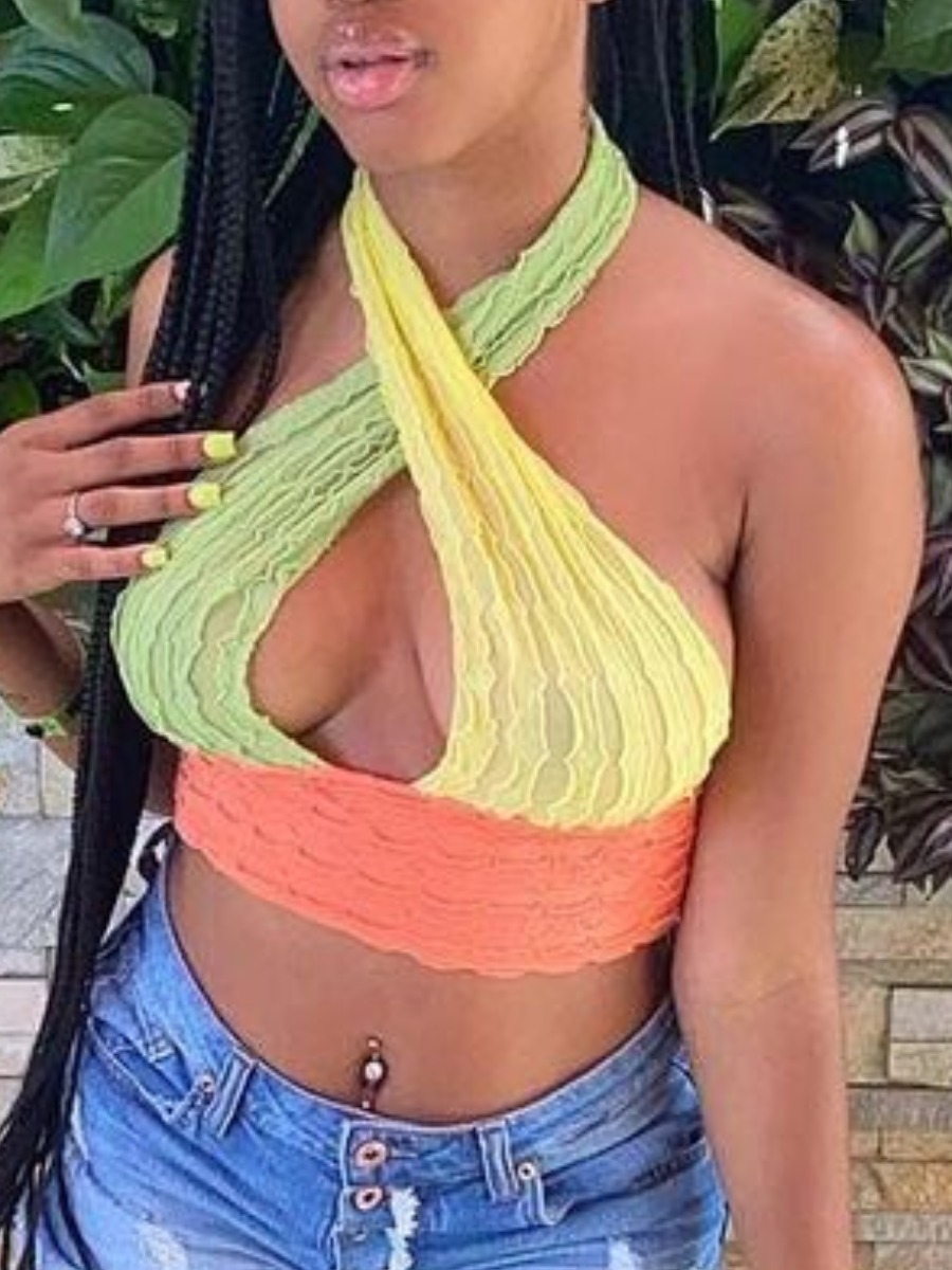 

Lovely Sexy Color-lump Backless Multicolor Camisole, Multi