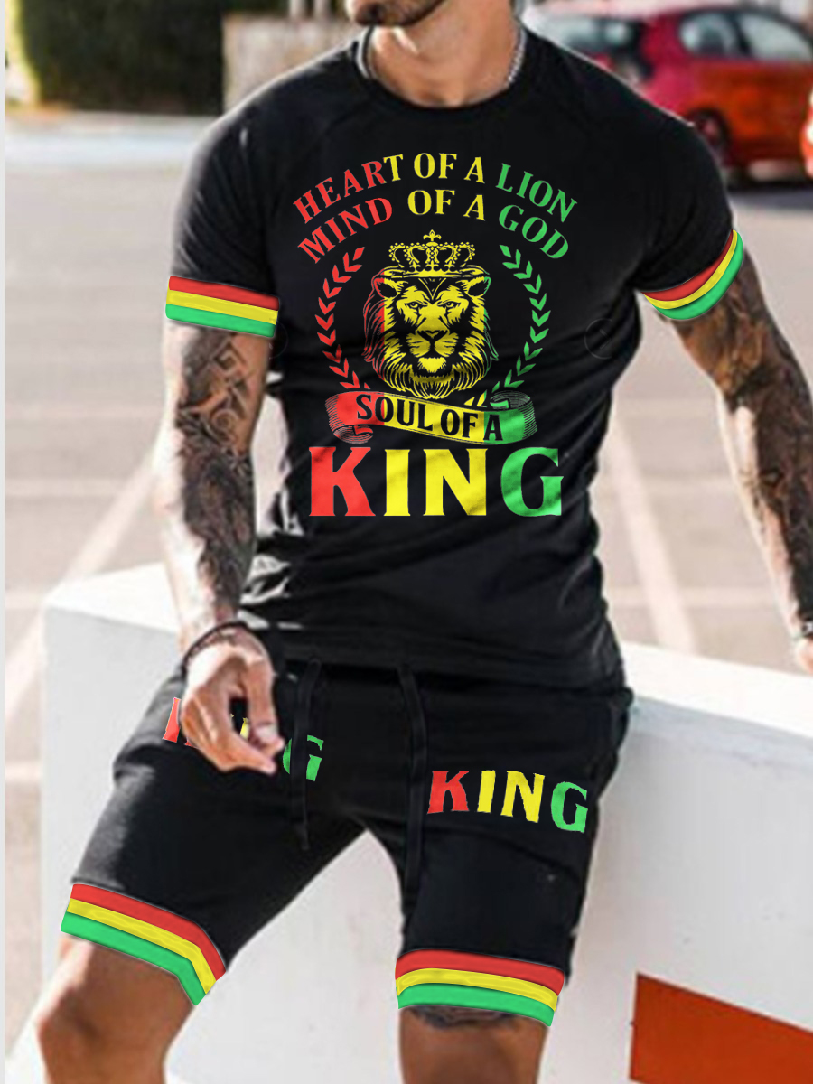 

Lovely Men Casual Letter Print Striped Black Two Piece Shorts Set