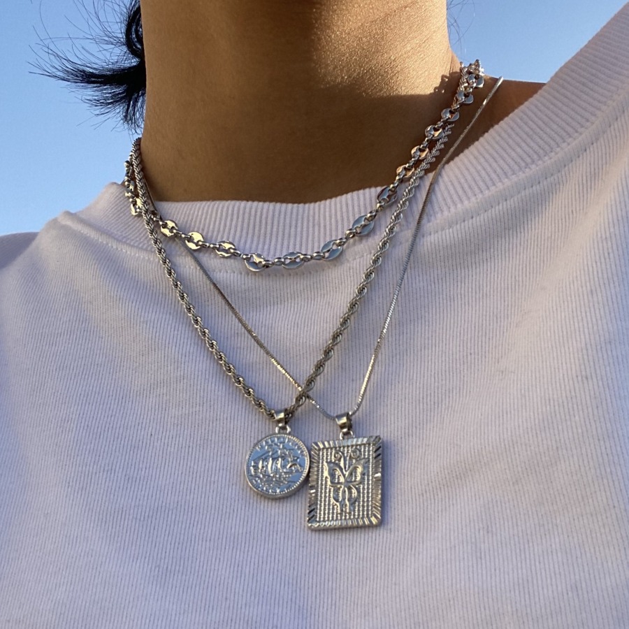 

Lovely Men Coin Decoration Silver Multilayer Necklace