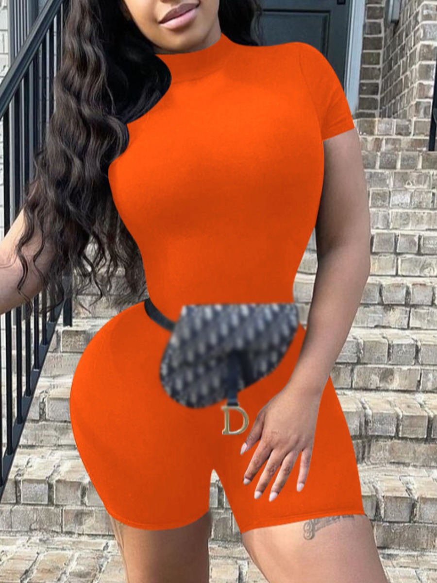 

Lovely Casual Turtleneck Basic Skinny Orange One-piece Romper