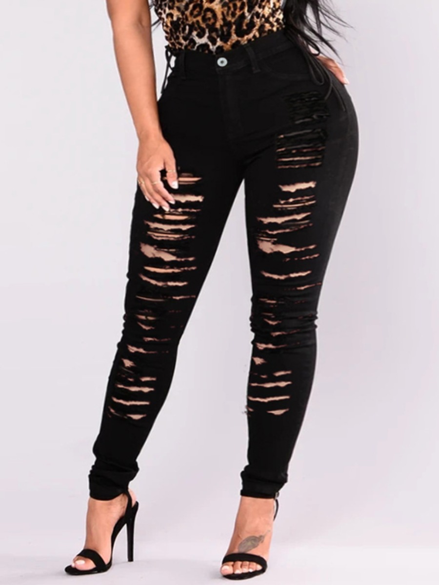 

LW Plus Size Street High-waisted Broken Holes Black Jeans