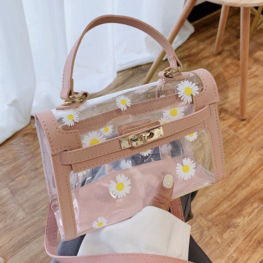 

Lovely Casual Floral Print See-through Pink Crossbody Bag