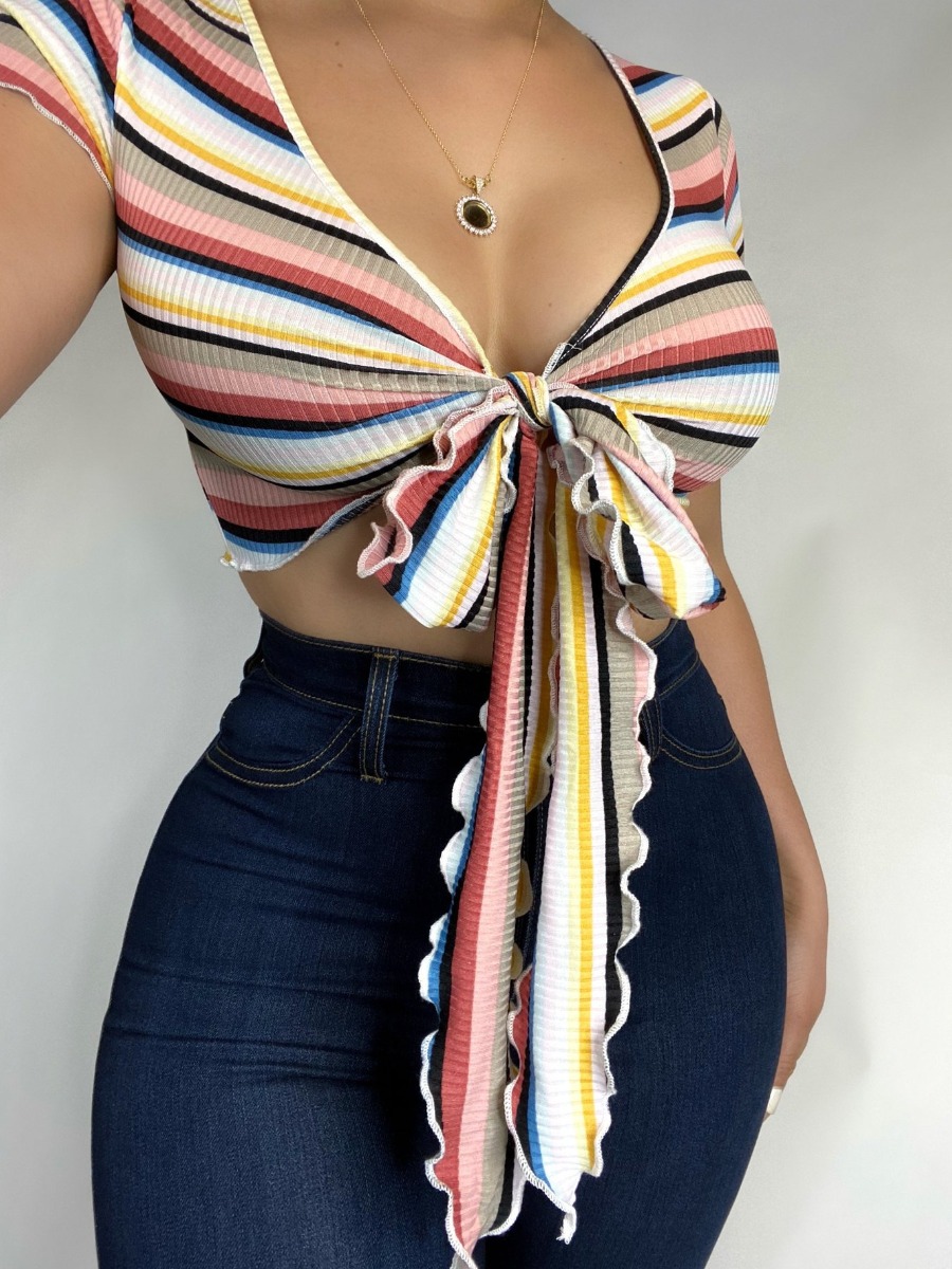 

Lovely Street Striped Bandage Design Red T-shirt