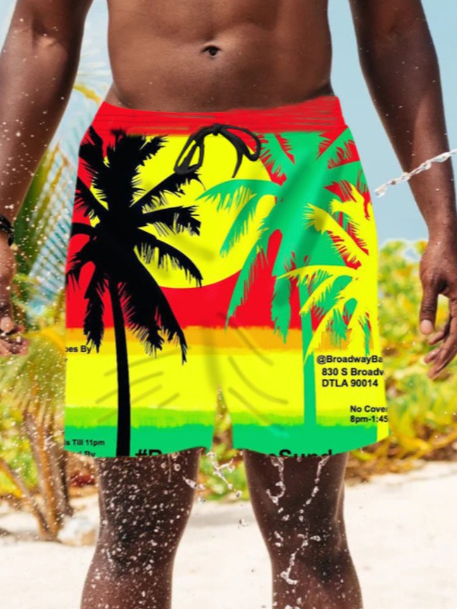 

Lovely Men Boho Plant Letter Print Multicolor Swimming Trunk, Multi