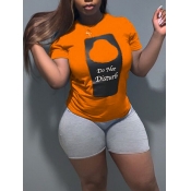 LW Sportswear Print Orange Two-piece Shorts Set