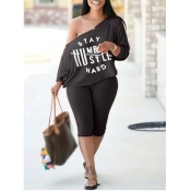 LW COTTON Plus Size Casual Batwing Sleeve Letter P