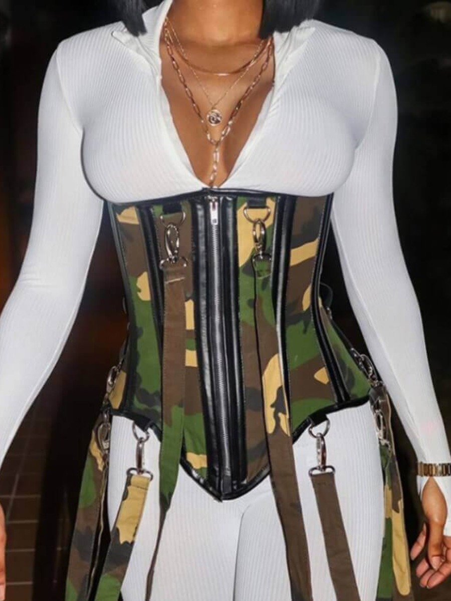 

LW SXY Stylish Camo Print Zipper Design Waist Cincher