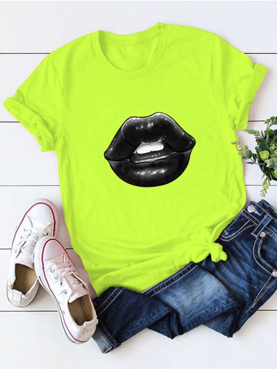

Lovely Casual Lip Print Green T-shirt