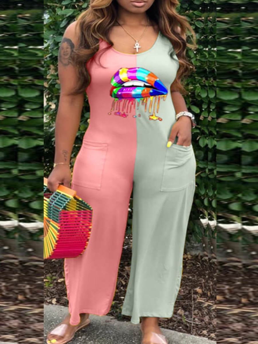 

LW Plus Size Trendy Patchwork Pink One-piece Jumpsuit