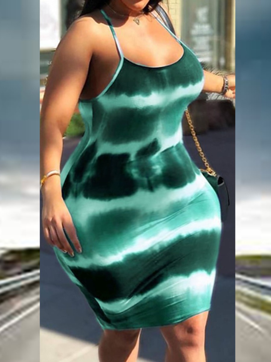 

LW Plus Size Casual Tie-dye Green Knee Length Dress