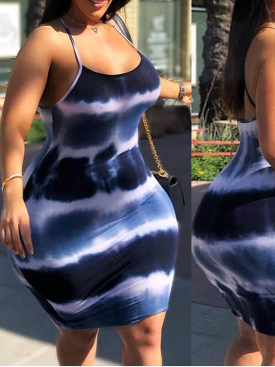 

LW Plus Size Casual Tie-dye Blue Knee Length Dress