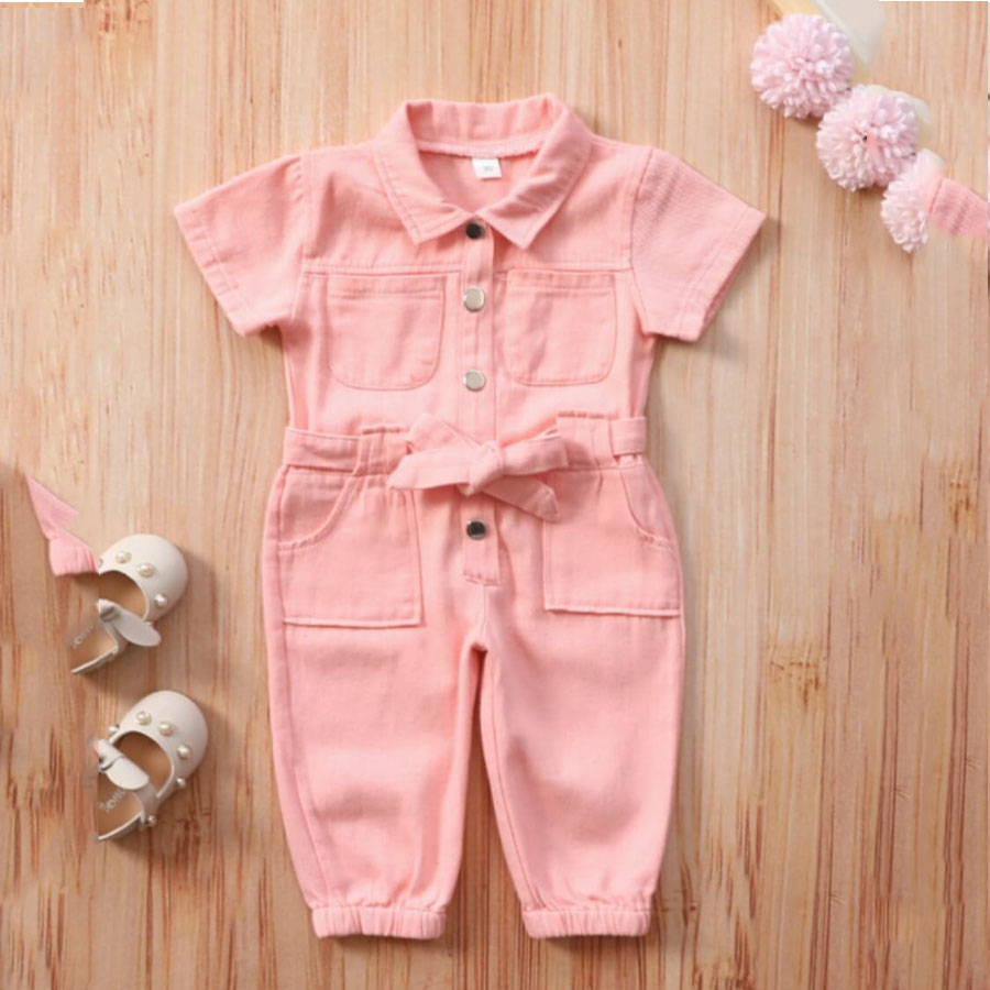 

Lovely Girl Casual Turndown Collar Bandage Design Pink One-piece Jumpsuit