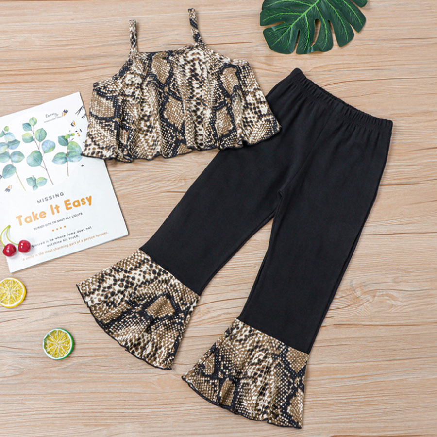 

LW Girl Casual Cobra Print Flared Two Piece Pants Set