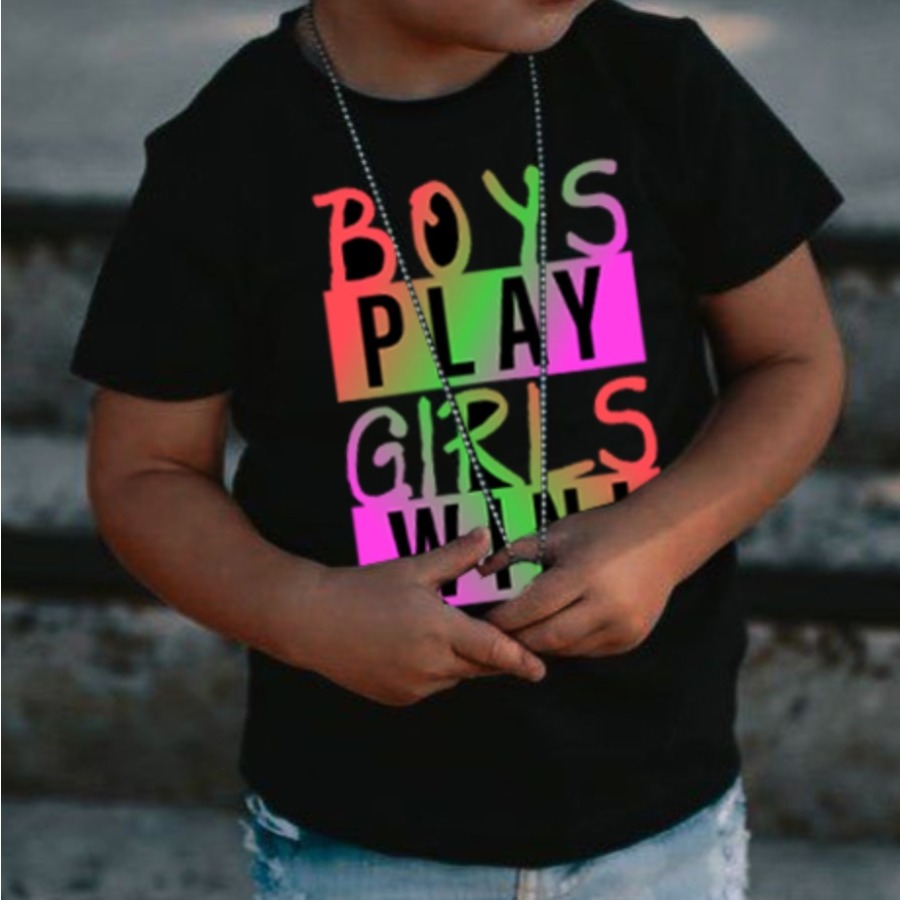 

LW Boy Casual O Neck Letter Print Black T-shirt