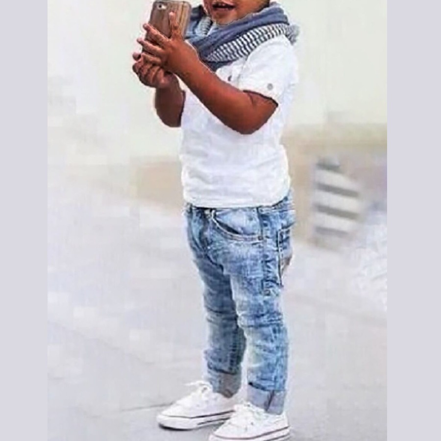

LW Boy Trendy Turndown Collar Buttons Design White Two-piece Pants Set