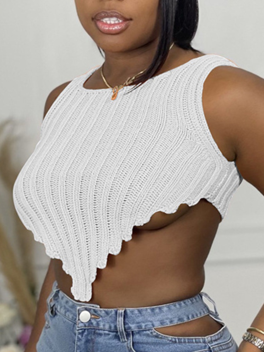 

Lovely Sexy Scalloped Asymmetrical White Camisole