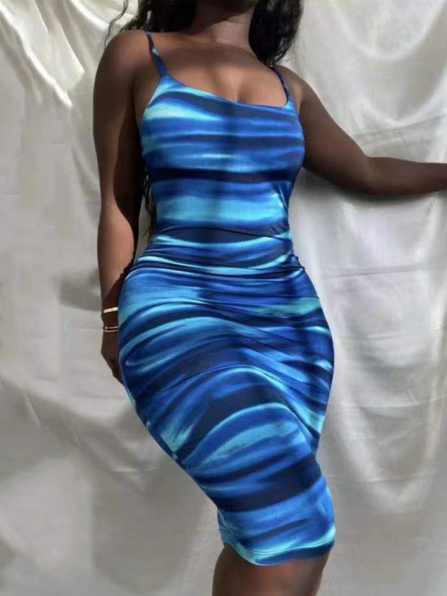 

Lovely Casual Gradient Basic Skinny Blue Knee Length Dress
