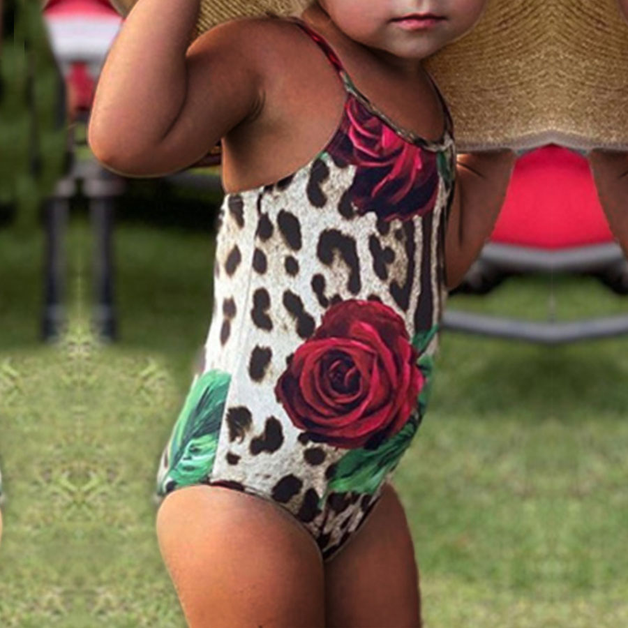 

Lovely Girl Boho Floral Leopard Print Backless One-piece Swimsuit