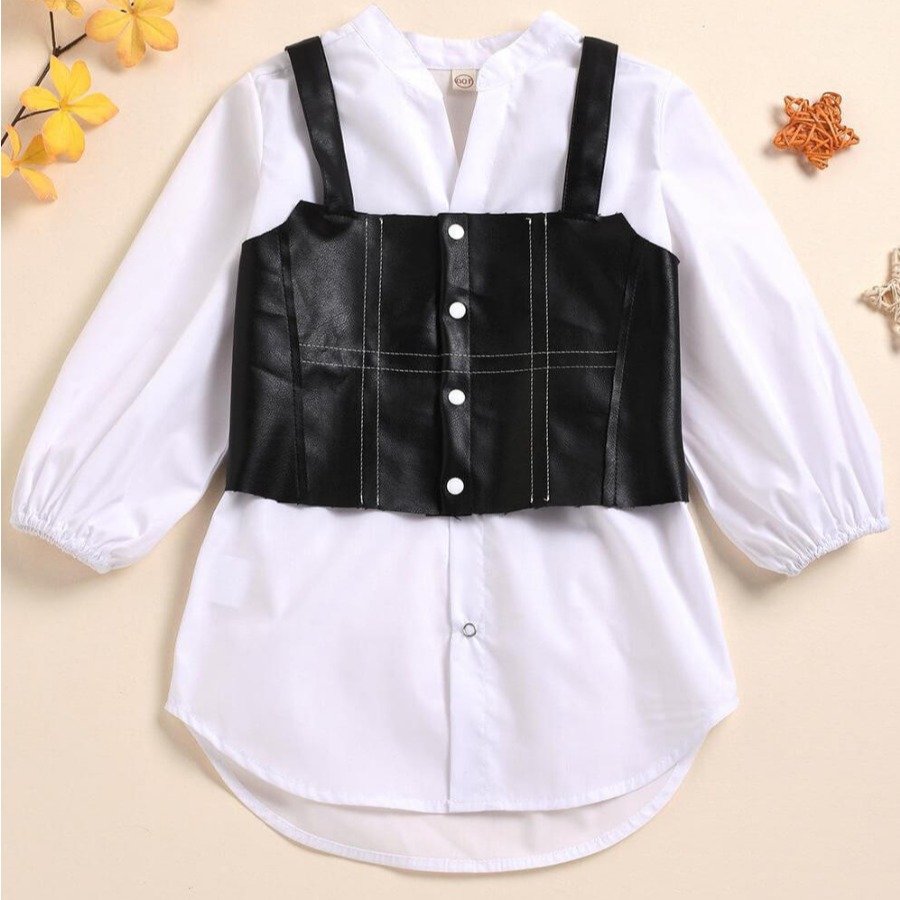

LW Girl Casual Button Design White Two Piece Dress Set