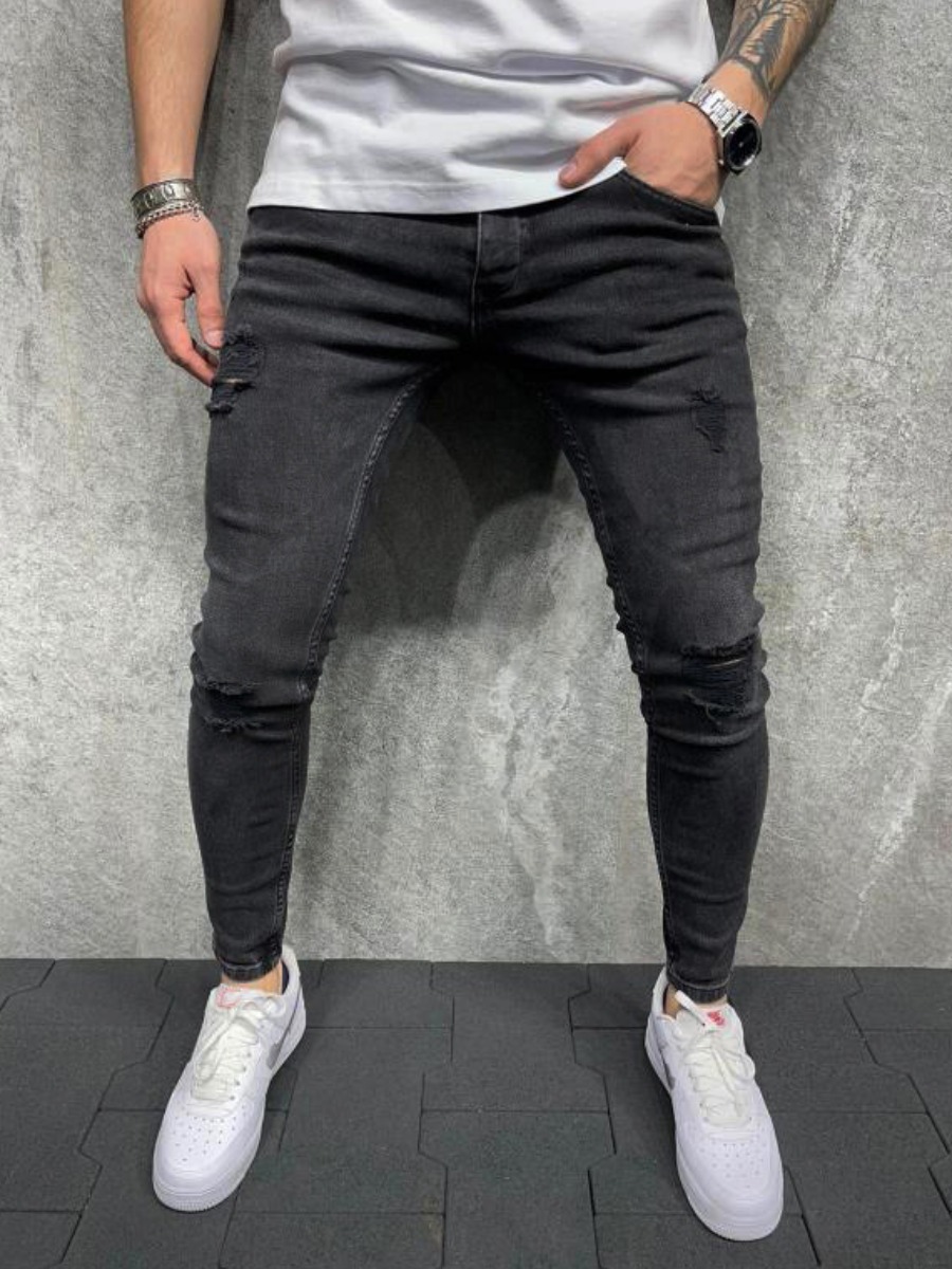 

Lovely Men Casual Mid Waist Ripped Black Jeans