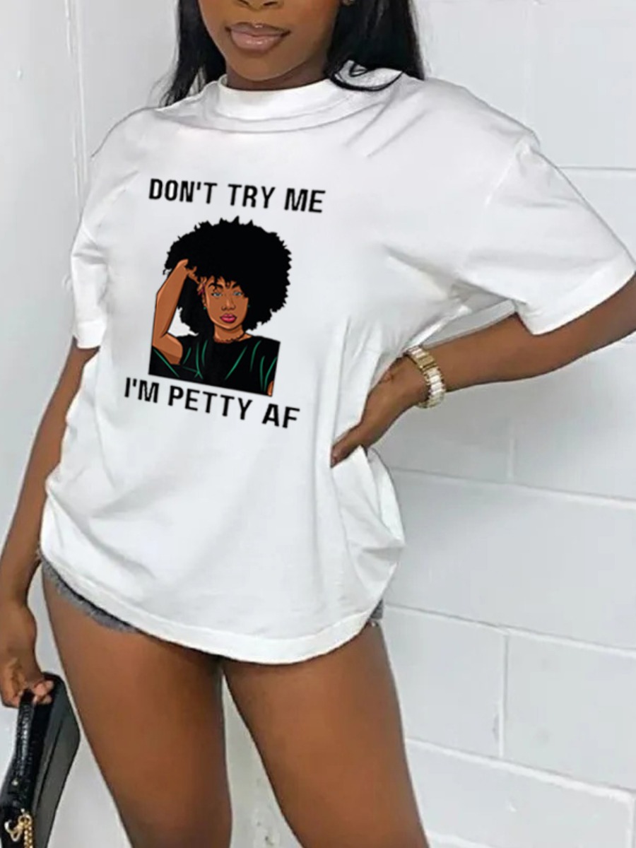 

Lovely Casual Figure Letter Print White T-shirt