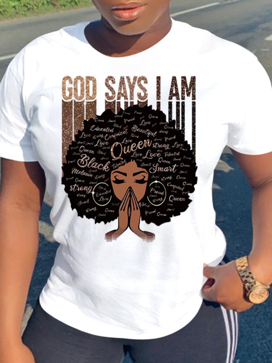 

LW Casual Round Neck Portrait Print White T-shirt