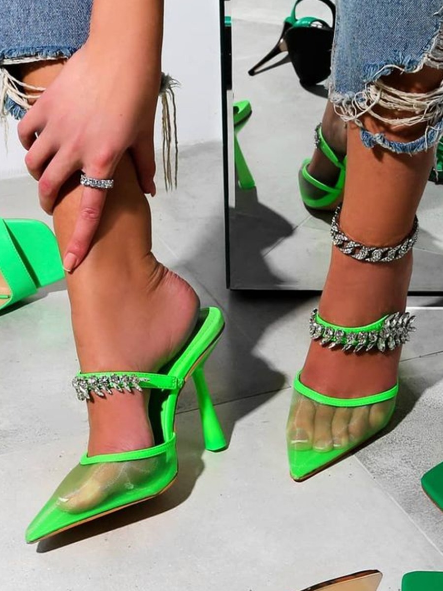 

Lovely Sexy See-through Chain Decoration Green Pumps