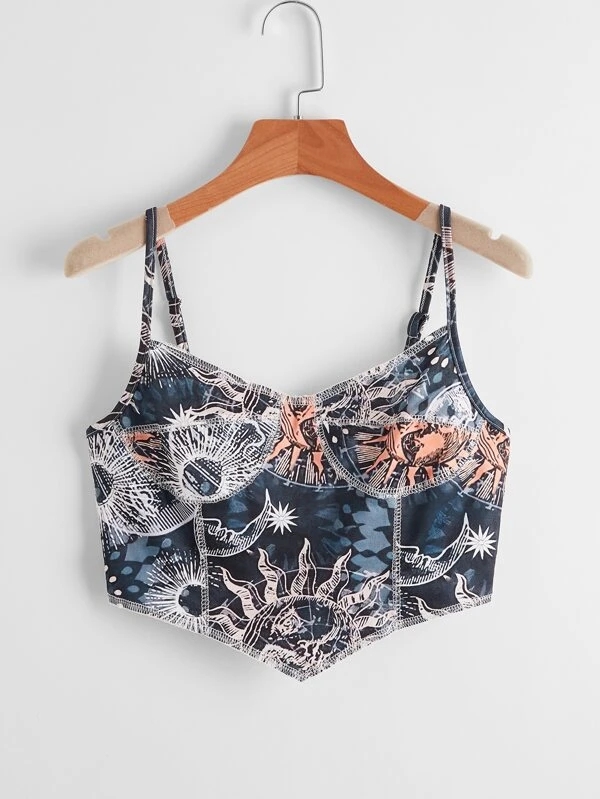 

Lovely Sexy Mixed Print Asymmetrical Multicolor Camisole, Multi