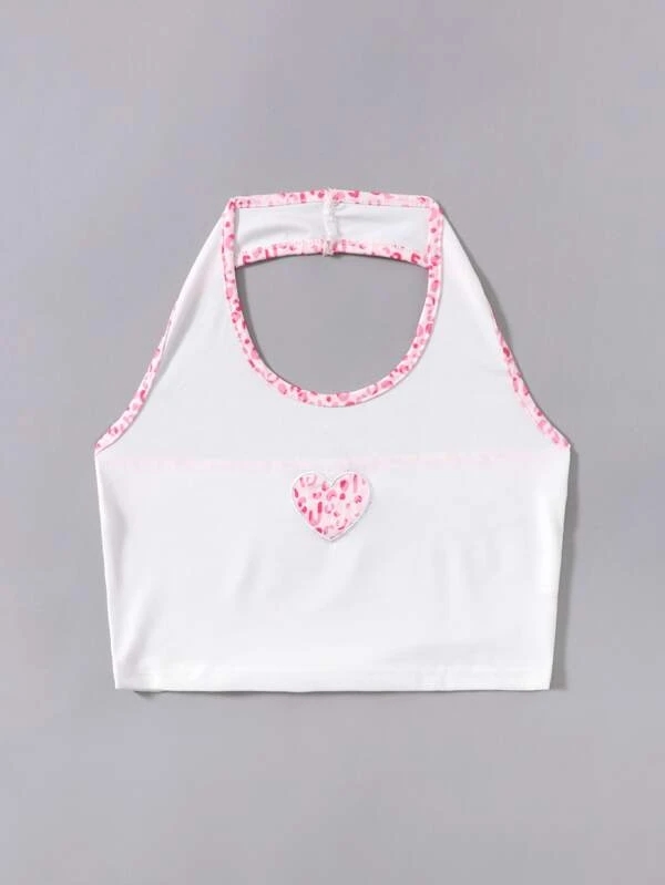

Lovely Sweet U Neck Heart Print White Camisole