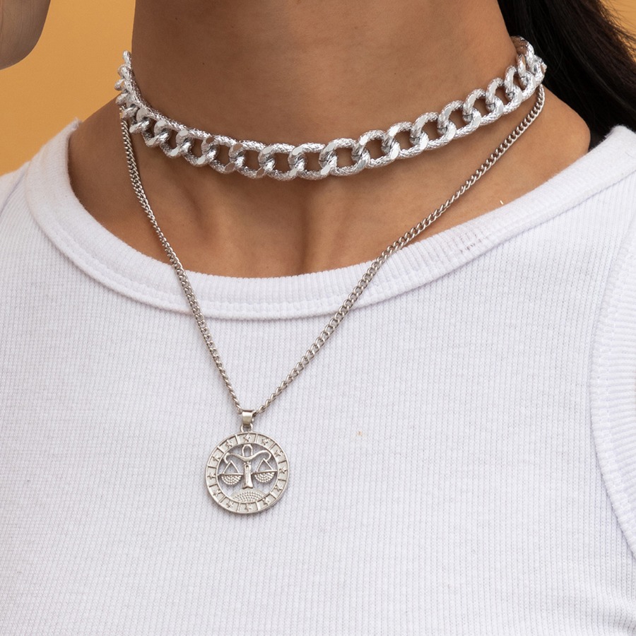 

LW Libra Casual Constellation Silver Double-layer Necklace