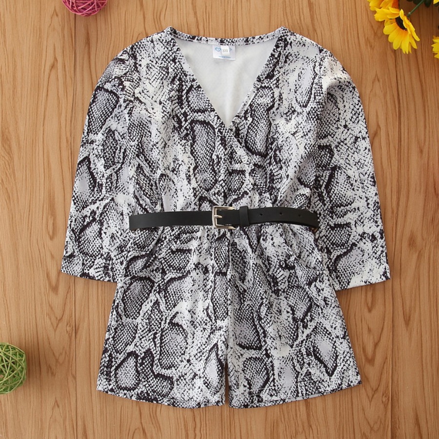 

Lovely Girl Boho V Neck Cobra Print One-piece Romper (With Belt)