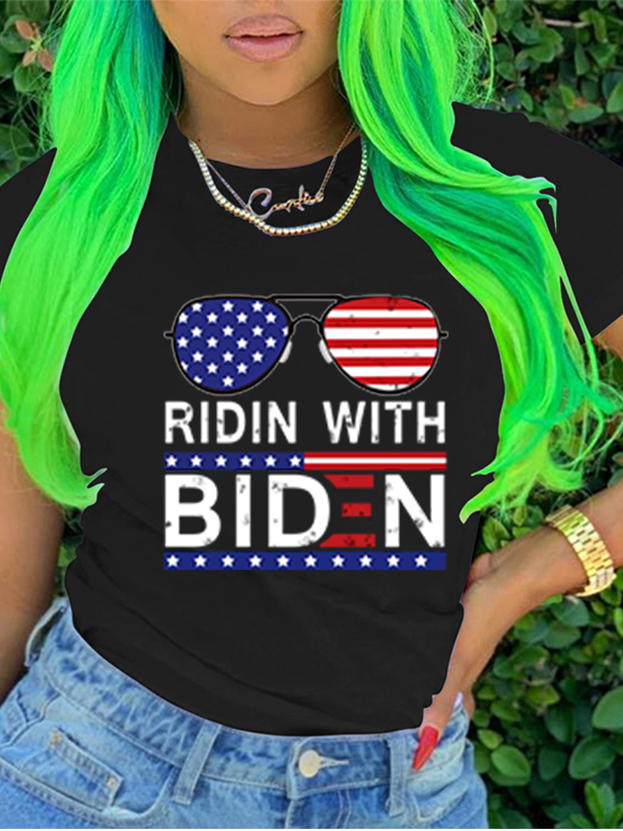 

Lovely Casual Round Neck Letter Print Black T-shirt
