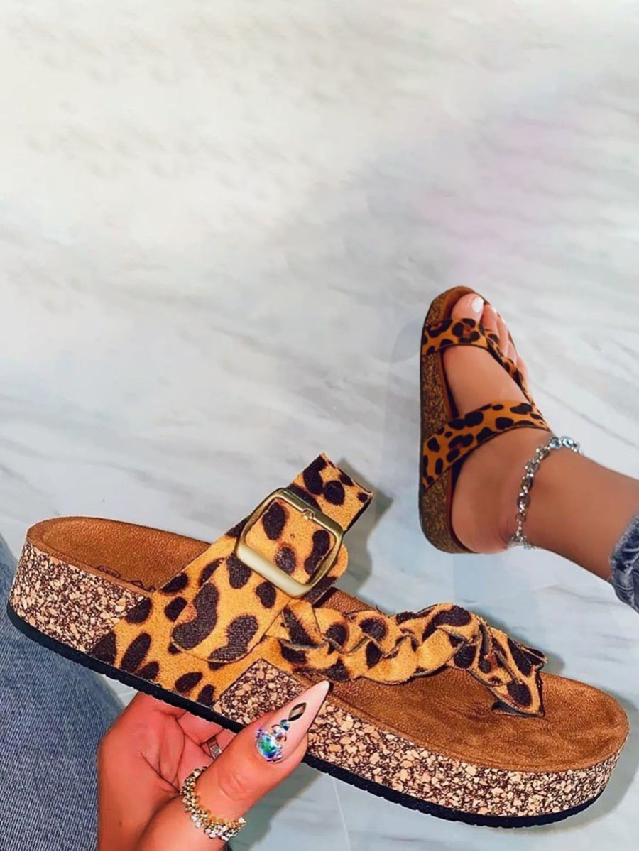 

LW BASICS Casual Leopard Print Buckle Design Slippers