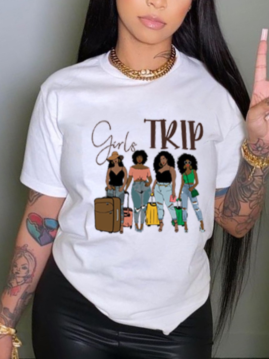 LW Round Neck Figure Cartoon Regular T-shirt