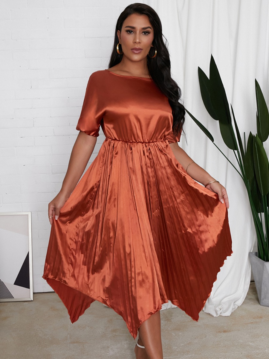 

Lovely Casual Asymmetrical Fold Design Wine Red Mid Calf Dress