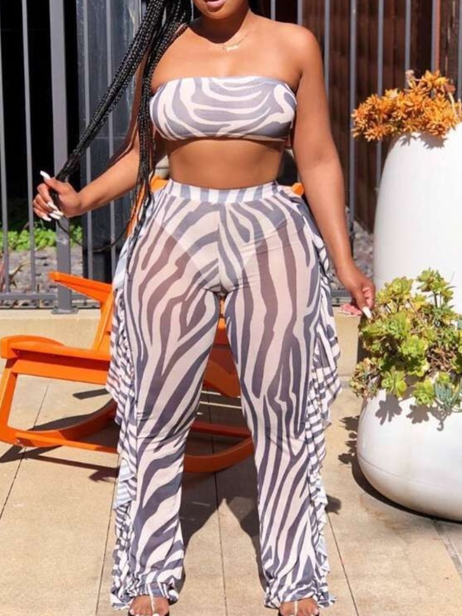 

Lovely Boho See-through Zebra Stripe White Two-piece Swimsuit