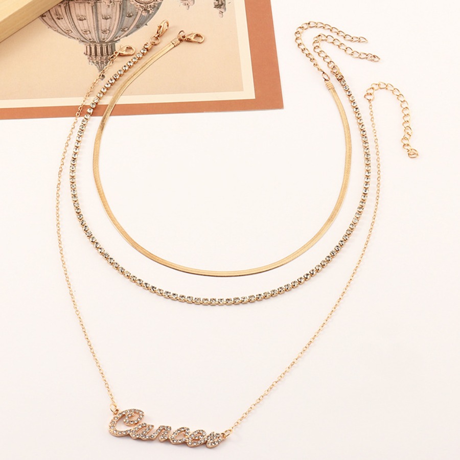 

Lovely Cancer Casual Letter Pearl Decoration Clear Orange Multilayer Necklace