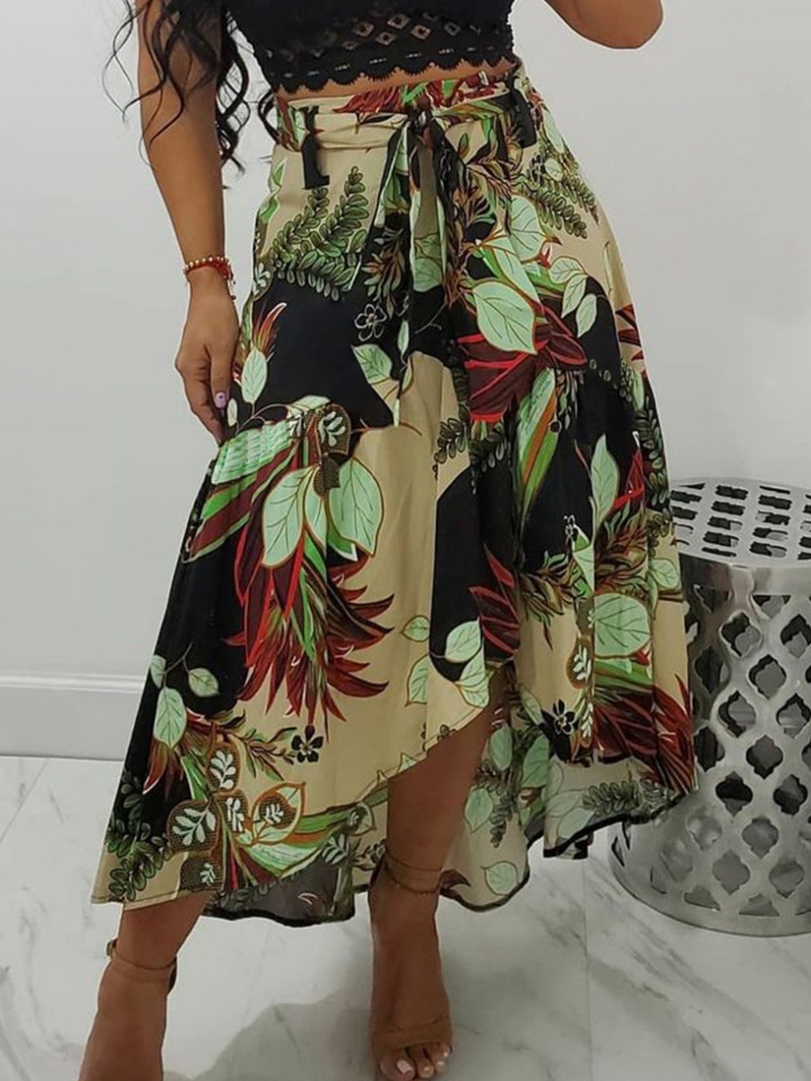 

Lovely Boho Floral Print Bandage Design Green Ankle Length Dress