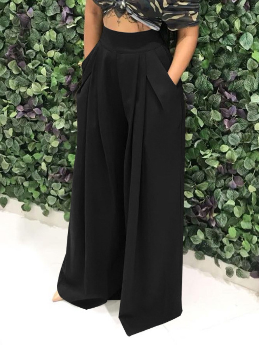 

Lovely Boho Pocket Design Wide Leg Black Pants