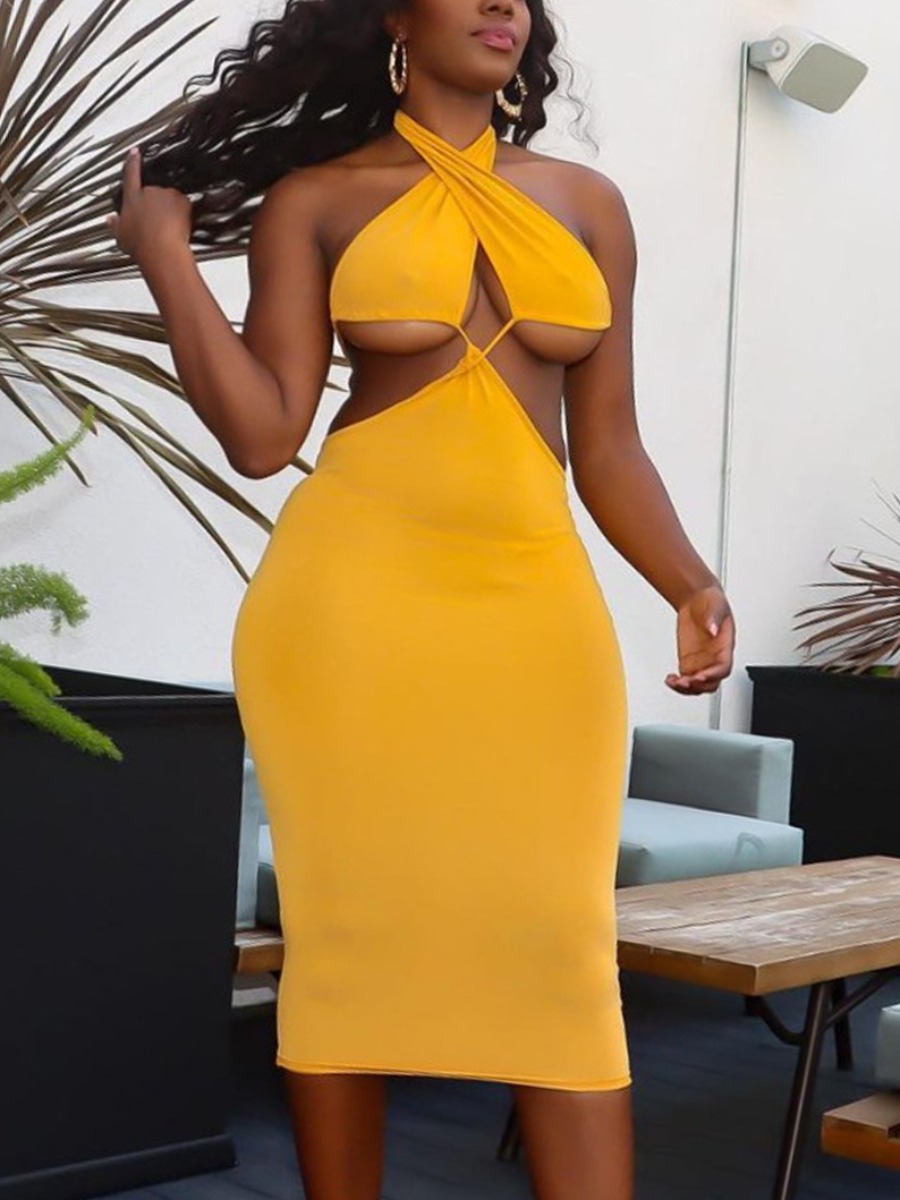 

LW SXY Backless Bandage Design Croci Knee Length Dress