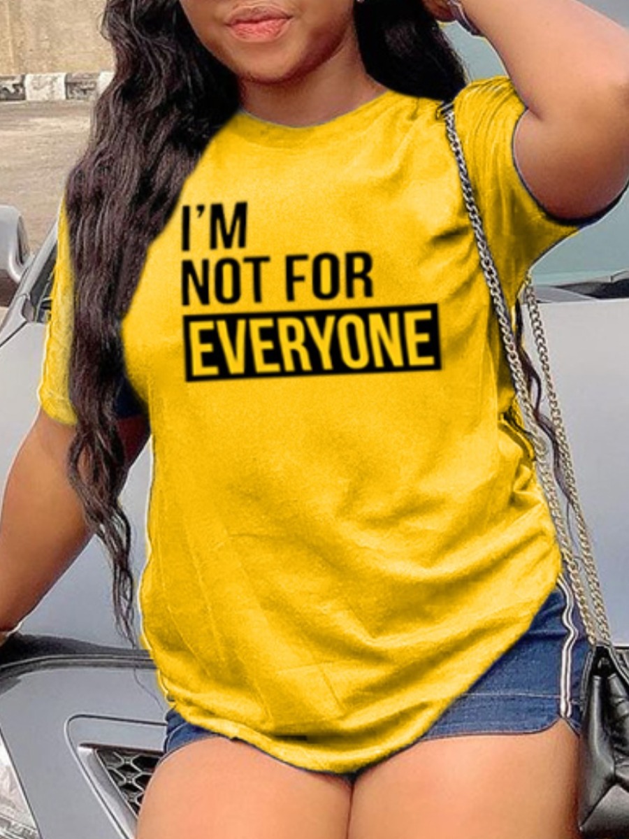 

LW Plus Size Casual Round Neck Letter Print Yellow T-shirt