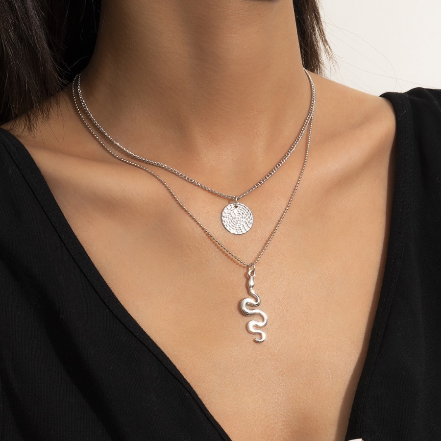 

Lovely Casual Snake Decoration Silver Double-layer Necklace