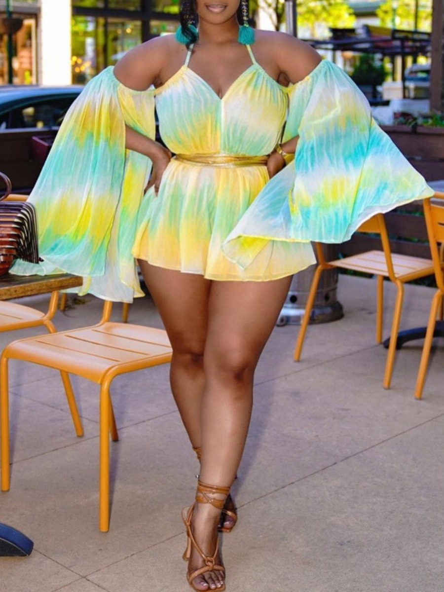

LW Boho Tie-dye Wide Fit Cyan One-piece Romper