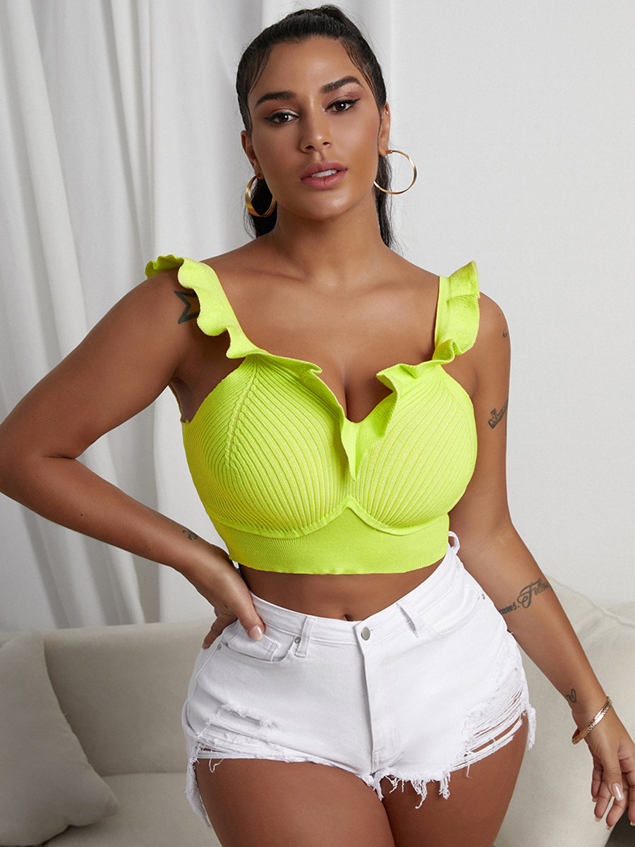 

Lovely Casual V Neck Flounce Design Green Camisole